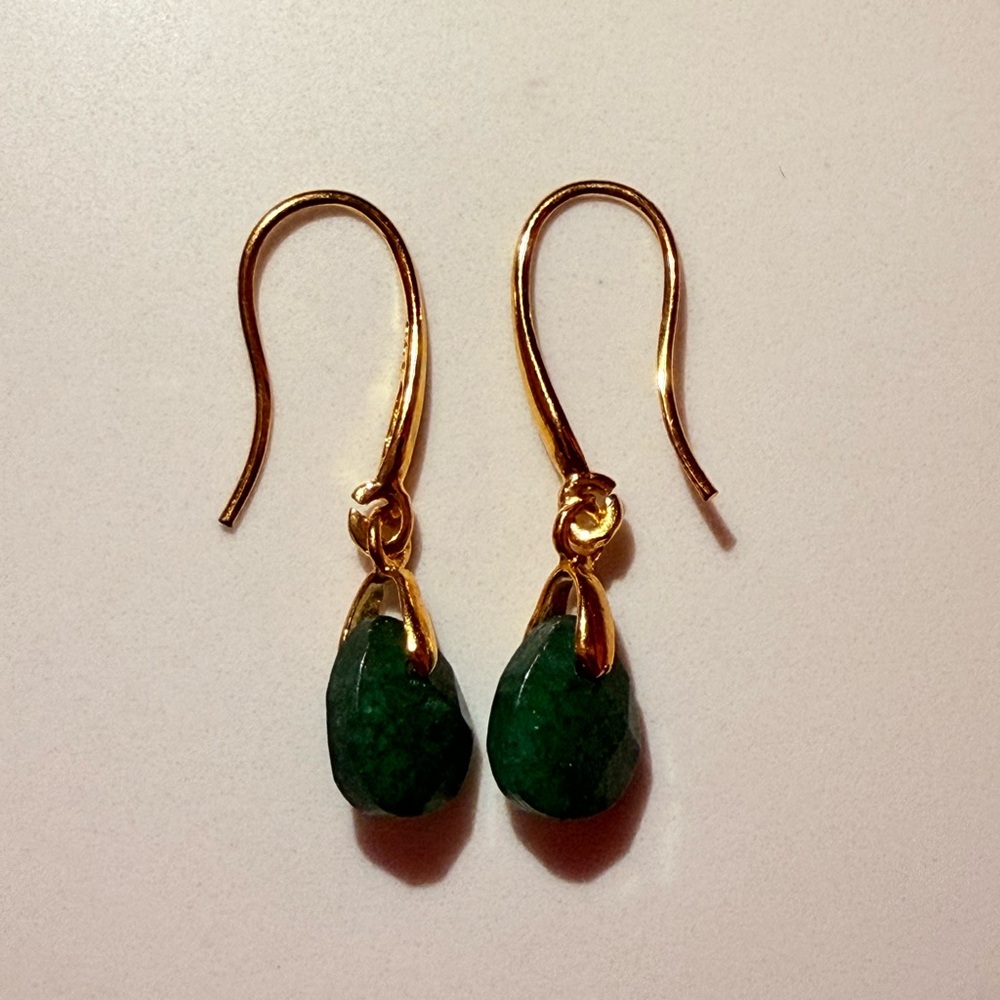 Gold and Green Teardrop Earrings